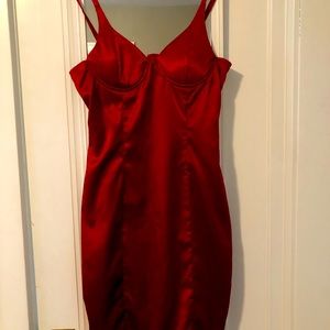 Deep red satin bustier fashion nova dress